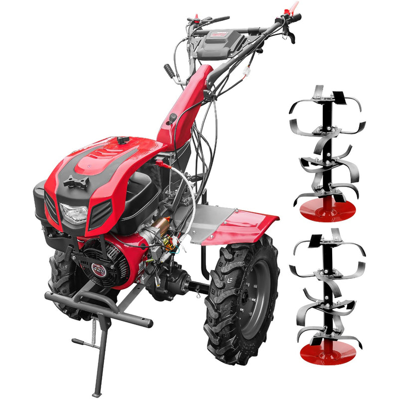 Motocultor Weima WM1100FE-6 cu diferential pornire electrica motor 16 CP benzina 6 viteze latime lucru 110 cm reductor usor/greu roti metal cultivator plug reversibil 5l ulei