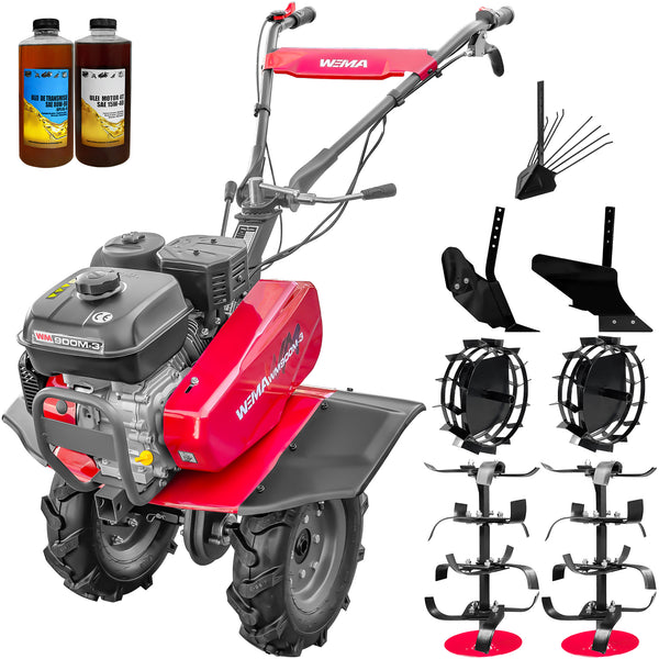 Motosapa Weima WM 900 M-3 motor 7 CP 3+1 viteze latime lucru 80-120 cm freze roti cauciuc roti metal plug arat rarita reglabila plug cartofi 2l ulei