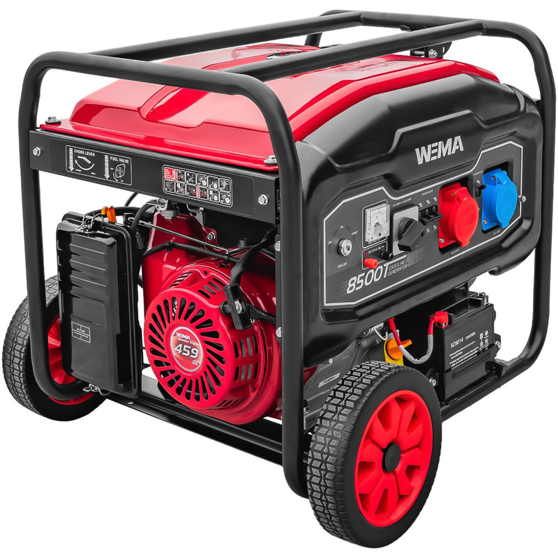 Generator curent Weima WM 8500 ET motor 18CP 4 timpi putere maxima 7.7 kW 230V/400V benzina rezervor 30 l pornire electrica
