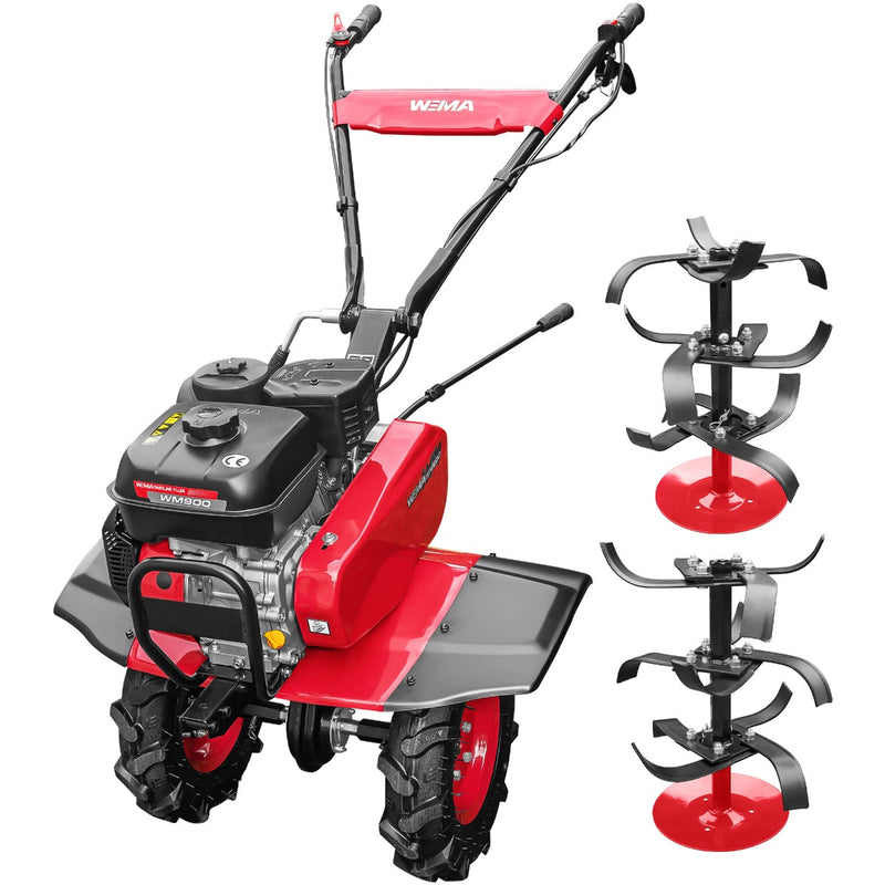 Motosapa Weima WM900 motor 7 CP 2+1 viteze latime lucru 80 cm transmisie fonta freze 2+1+disc roti cauciuc 4.00x8" roti metal plug arat rarita reglabila plug cartofi cultivator 2l ulei