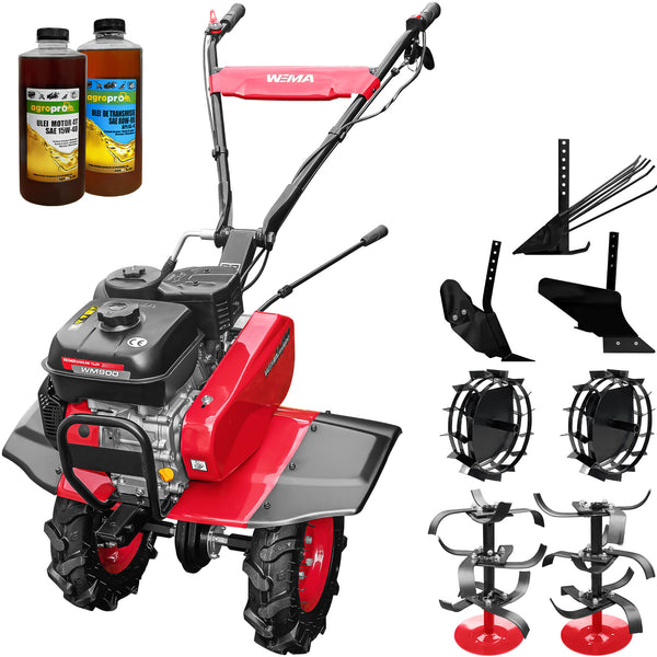 Motosapa Weima WM900 motor 7 CP 2+1 viteze latime lucru 80 cm transmisie fonta freze 2+1+disc roti cauciuc 4.00x8" roti metal plug arat rarita reglabila plug cartofi 2l ulei