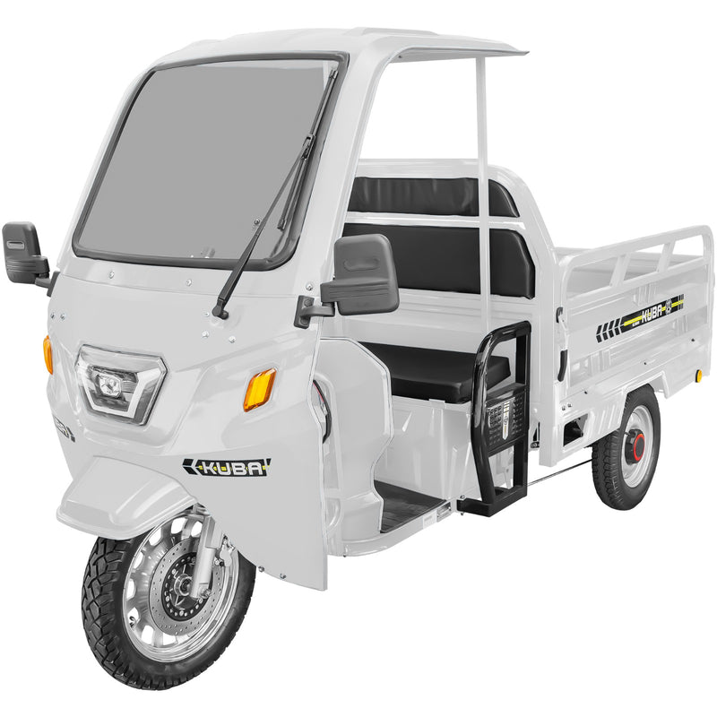 Tricicleta electrica KUBA GL 35000 cu cabina fara permis viteza maxima 25 km/h autonomie 70 km putere 1500W acumulatori 72V/58Ah-Alb