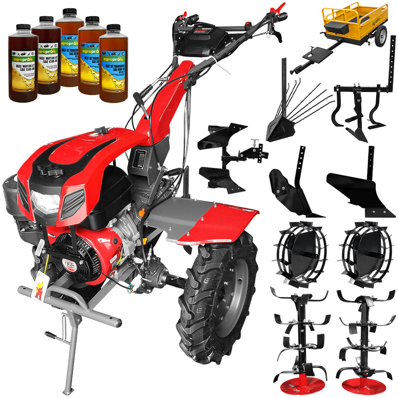 Motocultor Weima cu Diferential WM1100F-6 Motor 16 CP Benzina 6 viteze Latime lucru 110 cm roti metal cultivator plug reversibil remorca 5l ulei