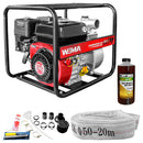 Motopompa apa curata Weima WMQGZ50-30 2" motor 6.5 CP 196 cmc 4 timpi benzina debit 32 mc/h refulare 30 m absorbtie 7 m + Furtun refulare tip pompieri 2" fara racorduri + 1l ulei motor