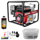 Motopompa apa curata Weima WMQGZ80-30 3" motor 6.5 CP 196 cmc 4 timpi benzina debit 60 mc/h refulare 30 m absorbtie 5 m + Furtun refulare tip pompieri 3" fara racorduri + 1l ulei motor