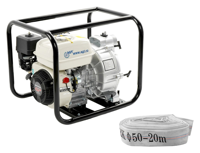 Motopompa apa murdara AGT WPT 20 HKX 2" motor Honda GP160 5.5 CP 163 cmc 4 timpi debit 25.2 mc/h refulare 25 m absorbtie 7 m  + Furtun refulare tip pompieri 2" fara racorduri