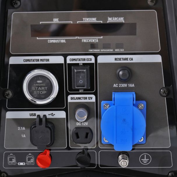 Generator de curent tip inverter Zonetec ZGI2500WET monofazat 2.5 kW roti si maner pliabil pentru transport pornire electrica