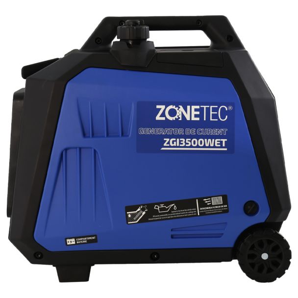 Generator de curent tip inverter Zonetec ZGI3500WET monofazat 3.5 kW roti si maner pliabil pentru transport pornire electrica