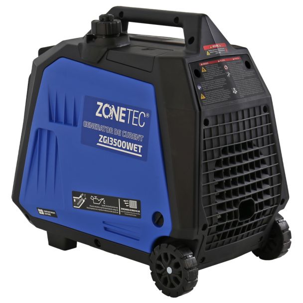 Generator de curent tip inverter Zonetec ZGI3500WET monofazat 3.5 kW roti si maner pliabil pentru transport pornire electrica