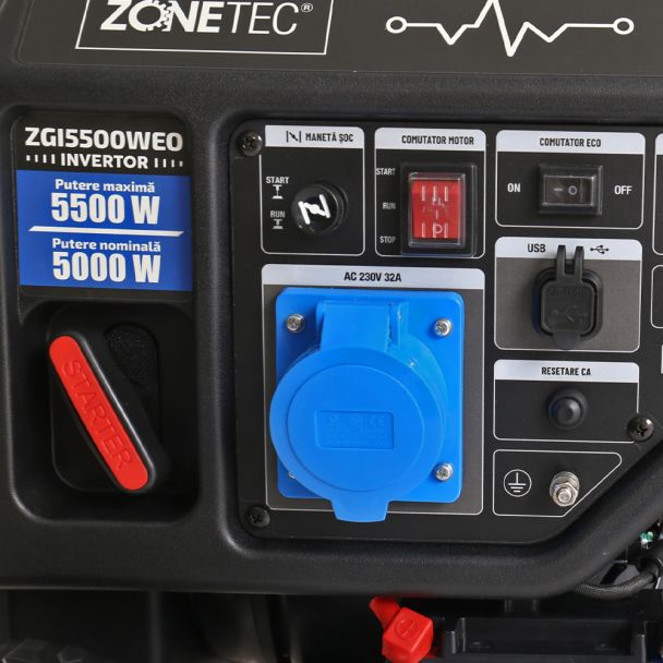 Generator de curent tip inverter Zonetec ZGI5500WEO monofazat 5.5 kW roti pentru transport pornire electrica