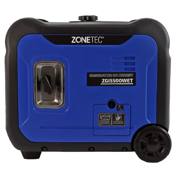 Generator de curent tip inverter Zonetec ZGI5500WET monofazat 5.5 kW roti si maner pliabil pentru transport pornire electrica