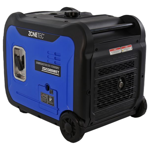 Generator de curent tip inverter Zonetec ZGI5500WET monofazat 5.5 kW roti si maner pliabil pentru transport pornire electrica
