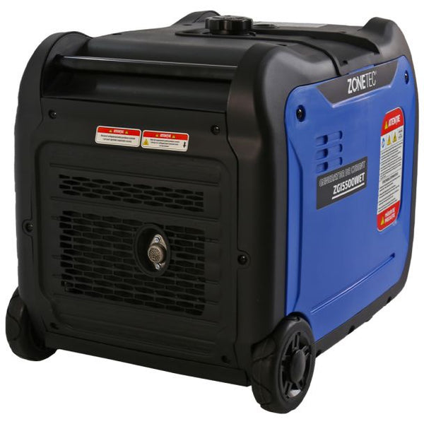 Generator de curent tip inverter Zonetec ZGI5500WET monofazat 5.5 kW roti si maner pliabil pentru transport pornire electrica