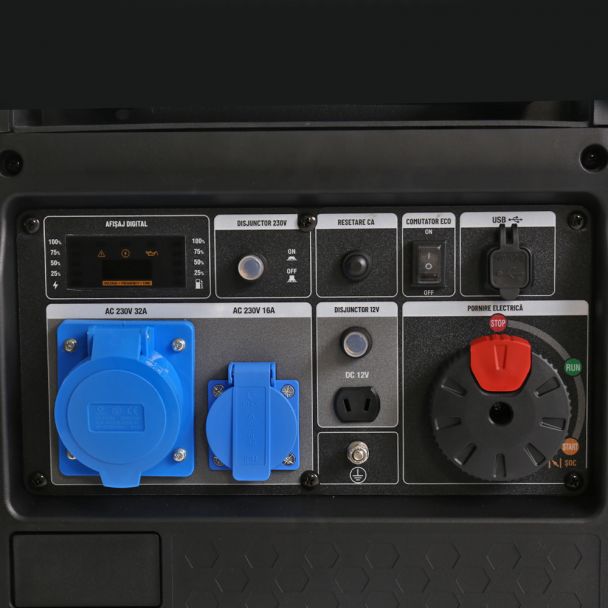 Generator de curent tip inverter Zonetec ZGI5500WET monofazat 5.5 kW roti si maner pliabil pentru transport pornire electrica