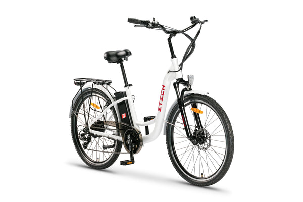Bicicleta electrica Ztech ZT-13-A RETRO 2.0 autonomie 33 Km viteza maxima 25 km/h putere 250W acumulator 10Ah/36V nu necesita permis-Alb