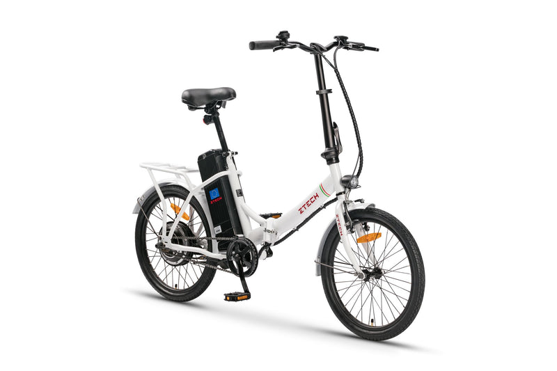 Bicicleta electrica Ztech ZT-88 CAMP 5.0 FOLDABLE autonomie 40 km viteza maxima 25 km/h putere 250W acumulator 9Ah/36V nu necesita permis-Alb