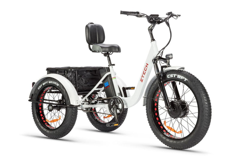Tricicleta electrica Ztech ZT-80-A MINI autonomie 45 Km viteza maxima 25 km/h putere 250W acumulator 13Ah/48V nu necesita permis-Alb