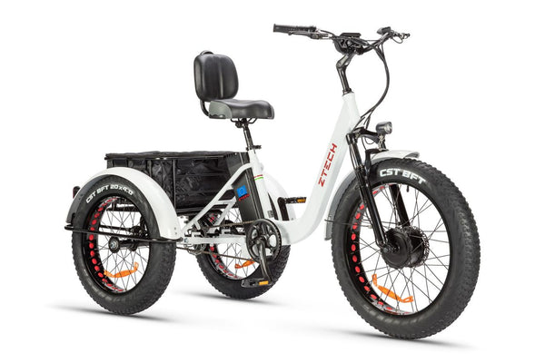 Tricicleta electrica Ztech ZT-80-A MINI autonomie 45 Km viteza maxima 25 km/h putere 250W acumulator 13Ah/48V nu necesita permis-Alb