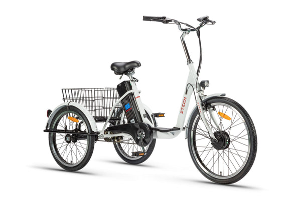 Tricicleta electrica Ztech ZT-81-A TRAILER 2.0 autonomie 40 Km viteza maxima 25 km/h putere 250W acumulator 9Ah/36V nu necesita permis-Alb