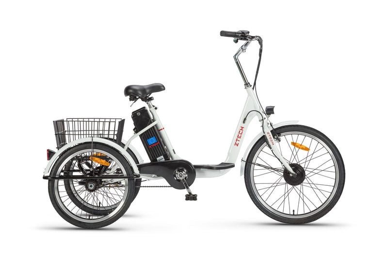 Tricicleta electrica Ztech ZT-81-A TRAILER 2.0 autonomie 40 Km viteza maxima 25 km/h putere 250W acumulator 9Ah/36V nu necesita permis-Alb