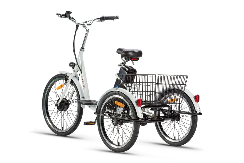 Tricicleta electrica Ztech ZT-81-A TRAILER 2.0 autonomie 40 Km viteza maxima 25 km/h putere 250W acumulator 9Ah/36V nu necesita permis-Alb