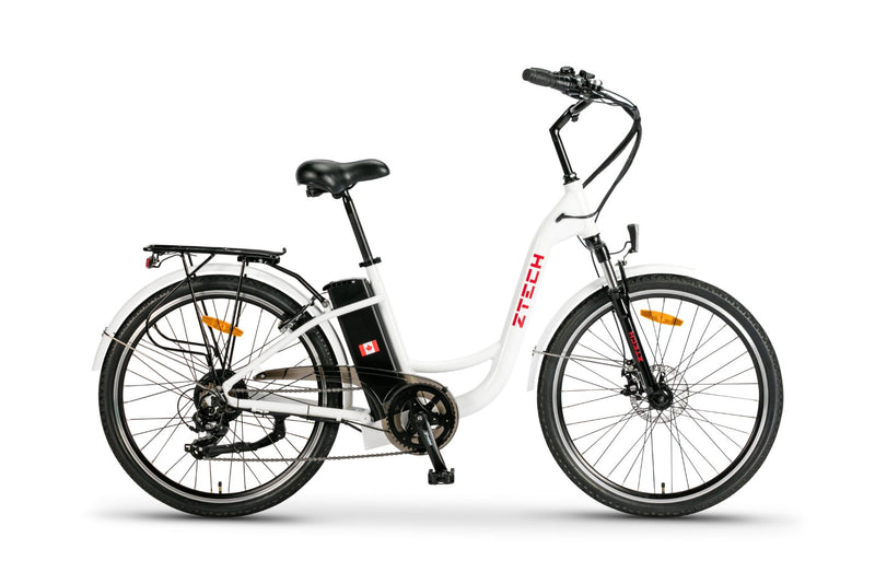 Bicicleta electrica Ztech ZT-13-A RETRO 2.0 autonomie 33 Km viteza maxima 25 km/h putere 250W acumulator 10Ah/36V nu necesita permis-Alb